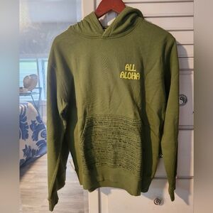 KEALOPIKO HOODIE - SIZE XS - KE ALOHA AINA PRINT - OLIVE GREEN COLOR